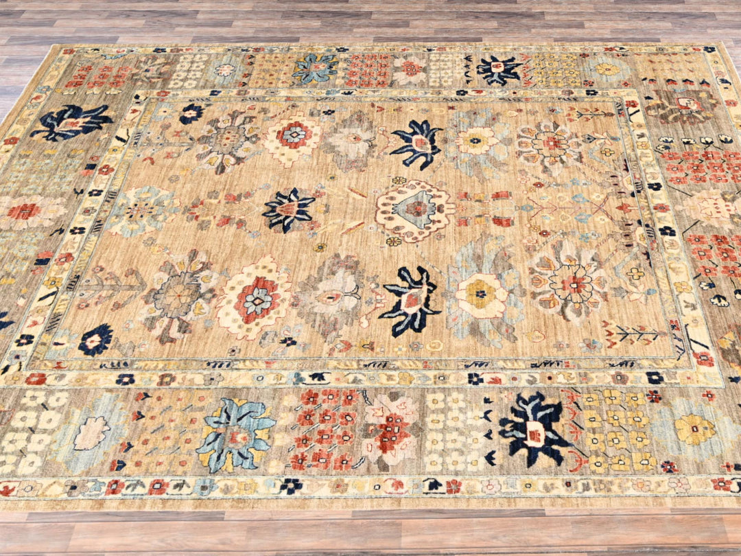 9'2" x 11'11" New Hand Knotted Brown Wool Rectangle Oriental Rug - MOA1022349