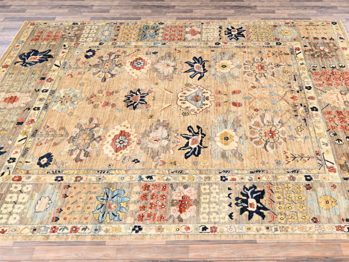 9'2" x 11'11" New Hand Knotted Brown Wool Rectangle Oriental Rug - MOA1022349