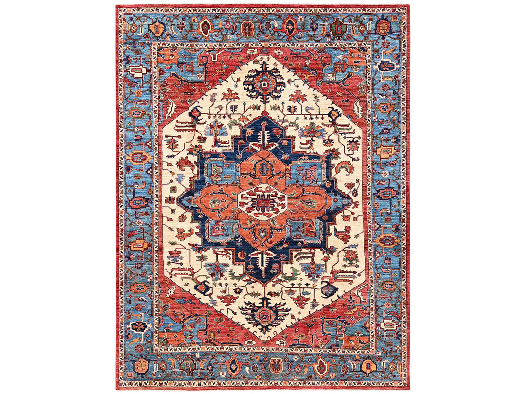 9'0" x 11'11" New Hand Knotted Ivory Wool Rectangle Oriental Rug - MOA1022350
