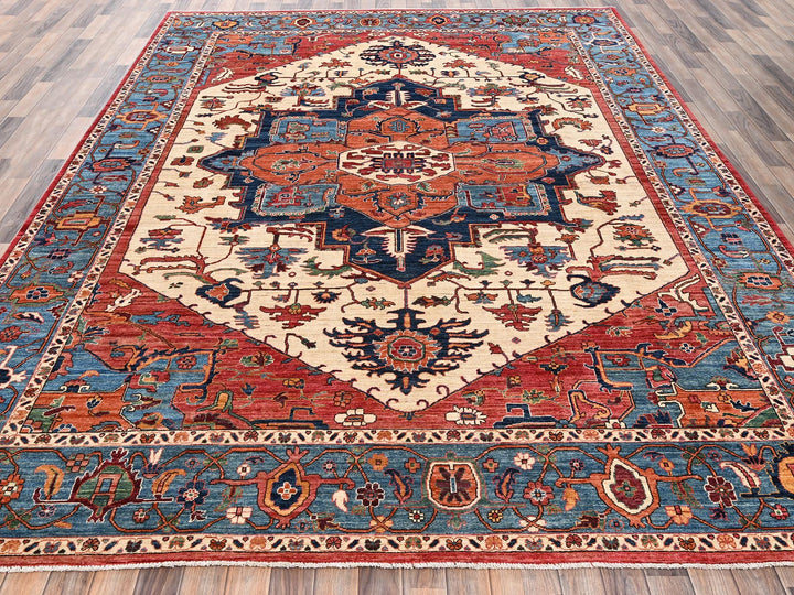 9'0" x 11'11" New Hand Knotted Ivory Wool Rectangle Oriental Rug - MOA1022350