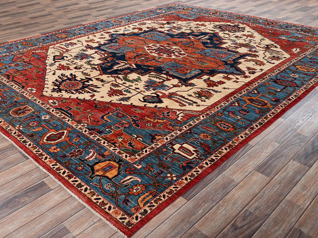 9'0" x 11'11" New Hand Knotted Ivory Wool Rectangle Oriental Rug - MOA1022350