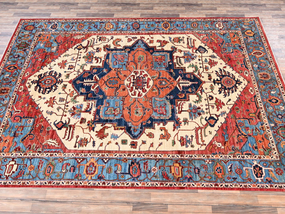 9'0" x 11'11" New Hand Knotted Ivory Wool Rectangle Oriental Rug - MOA1022350