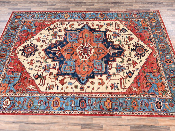 9'0" x 11'11" New Hand Knotted Ivory Wool Rectangle Oriental Rug - MOA1022350