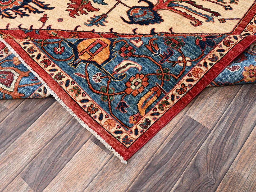 9'0" x 11'11" New Hand Knotted Ivory Wool Rectangle Oriental Rug - MOA1022350