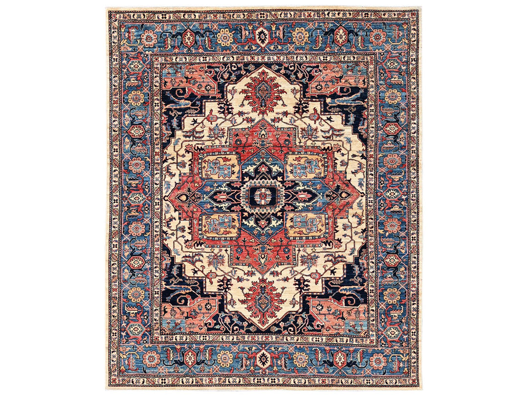 8'1" x 9'10" New Hand Knotted Ivory Wool Rectangle Oriental Rug - MOA1022352
