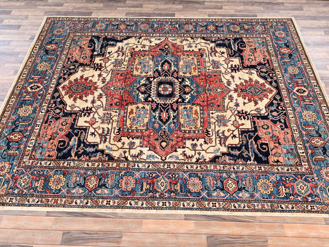 8'1" x 9'10" New Hand Knotted Ivory Wool Rectangle Oriental Rug - MOA1022352