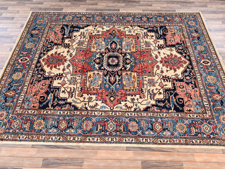 8'1" x 9'10" New Hand Knotted Ivory Wool Rectangle Oriental Rug - MOA1022352