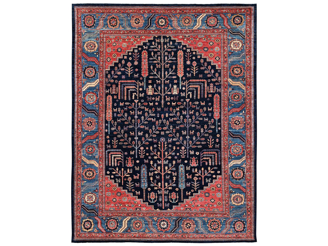 10'1" x 13'4" New Hand Knotted Blue Wool Rectangle Oriental Rug - MOA1022356