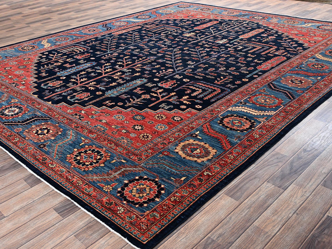 10'1" x 13'4" New Hand Knotted Blue Wool Rectangle Oriental Rug - MOA1022356