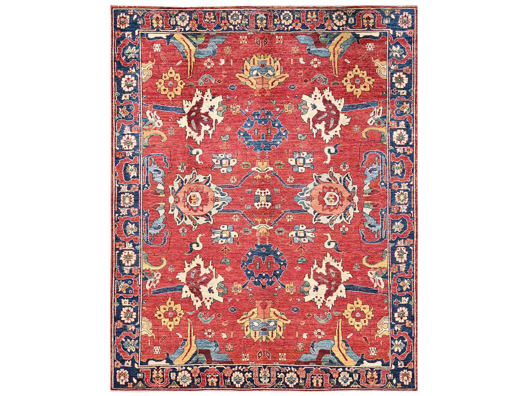 8'4" x 10'4" New Hand Knotted Red Wool Rectangle Oriental Rug - MOA1022357