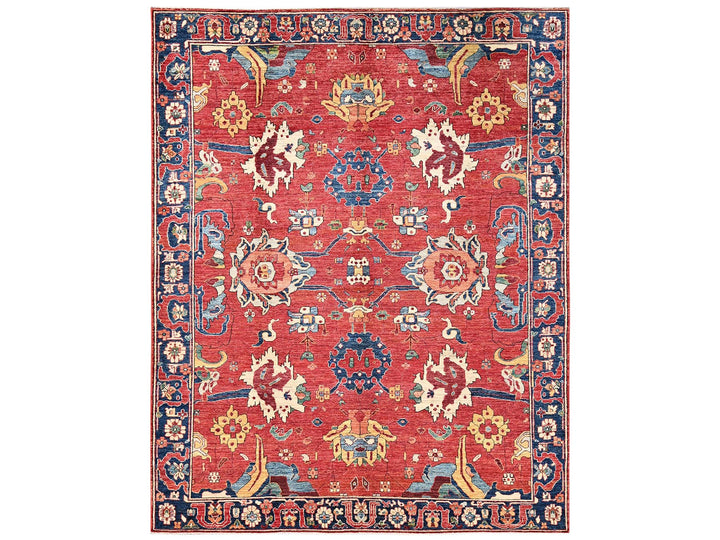 8'4" x 10'4" New Hand Knotted Red Wool Rectangle Oriental Rug - MOA1022357