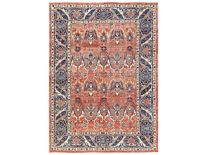 9'11" x 13'11" New Hand Knotted Orange Wool Rectangle Oriental Rug - MOA1022358