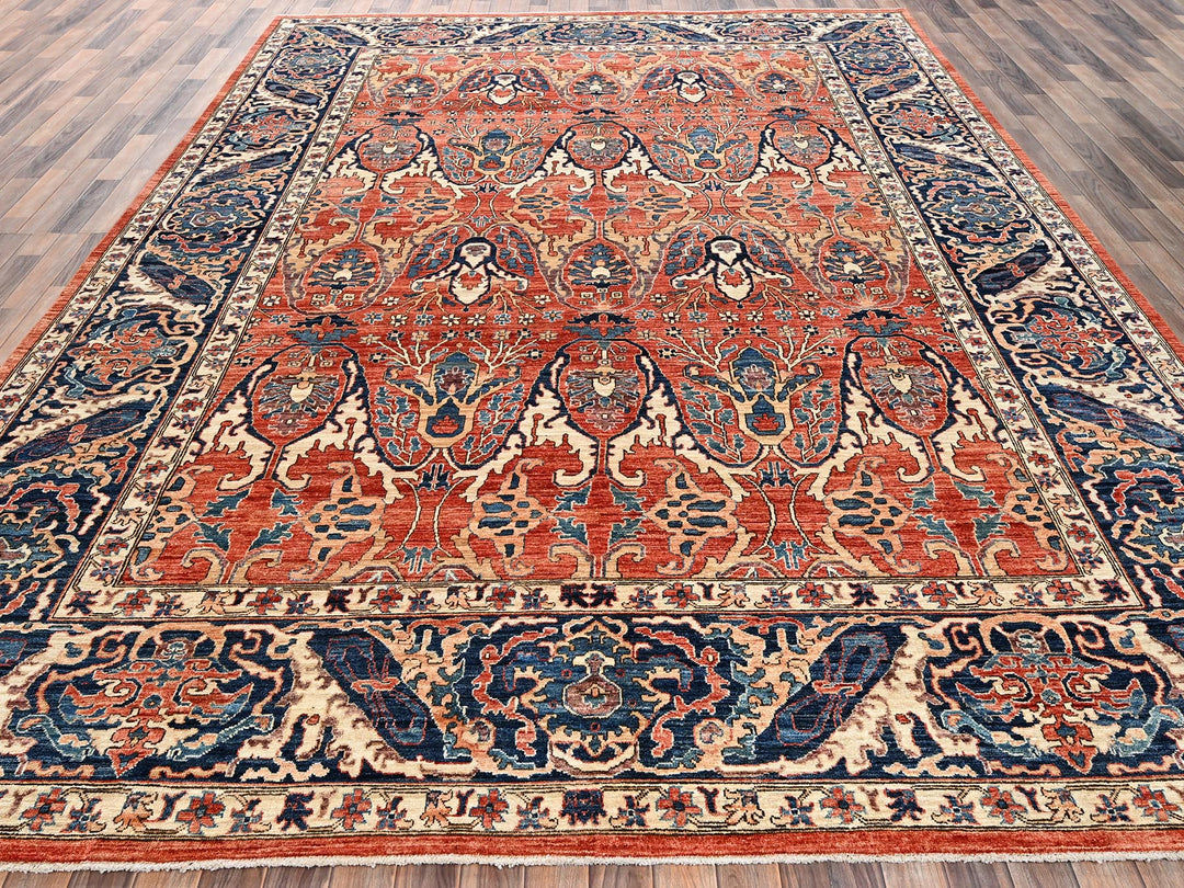 9'11" x 13'11" New Hand Knotted Orange Wool Rectangle Oriental Rug - MOA1022358
