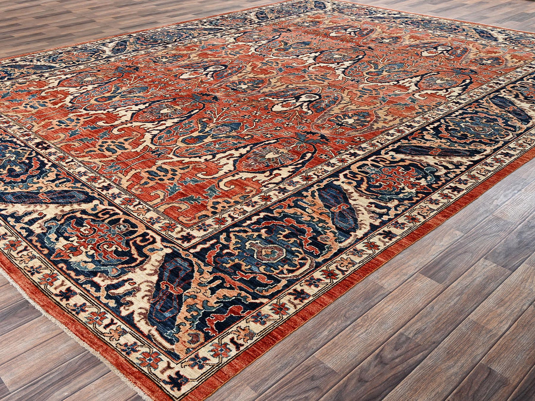 9'11" x 13'11" New Hand Knotted Orange Wool Rectangle Oriental Rug - MOA1022358