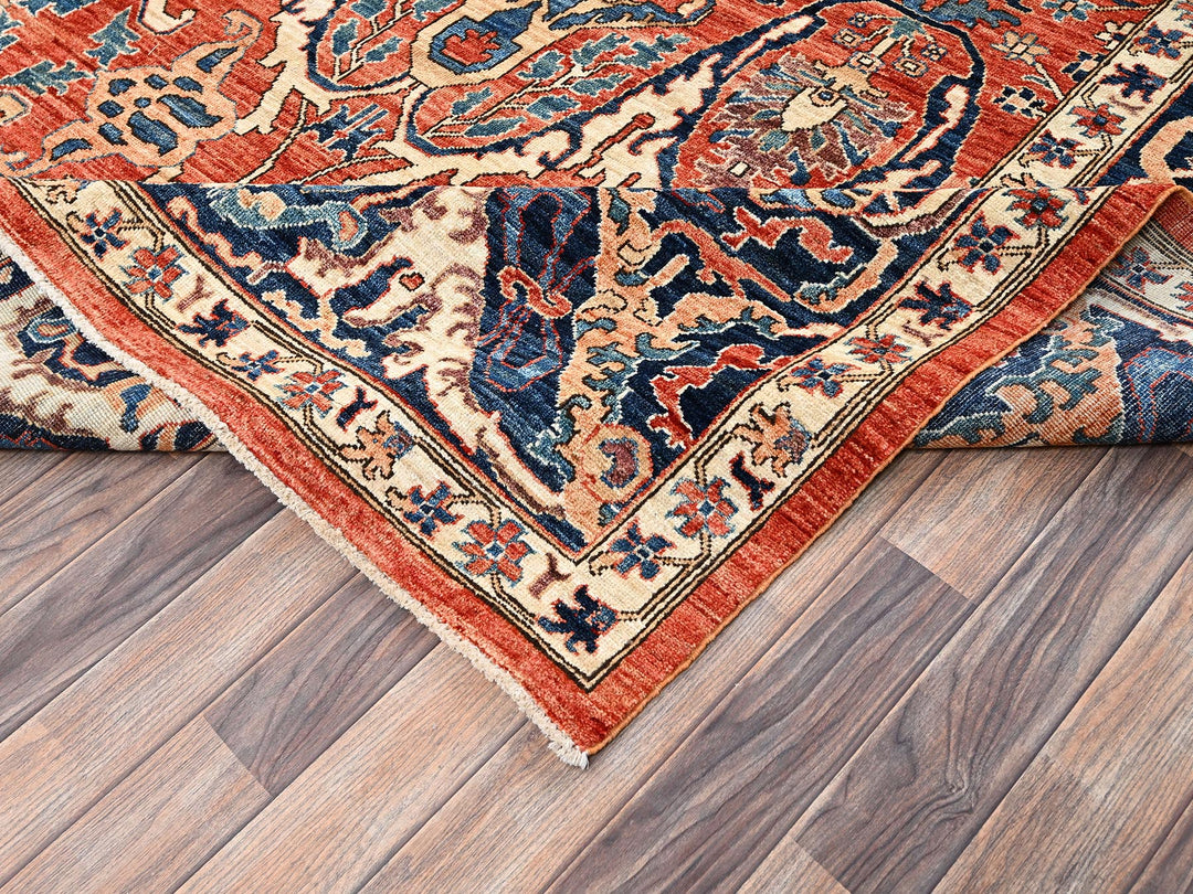 9'11" x 13'11" New Hand Knotted Orange Wool Rectangle Oriental Rug - MOA1022358