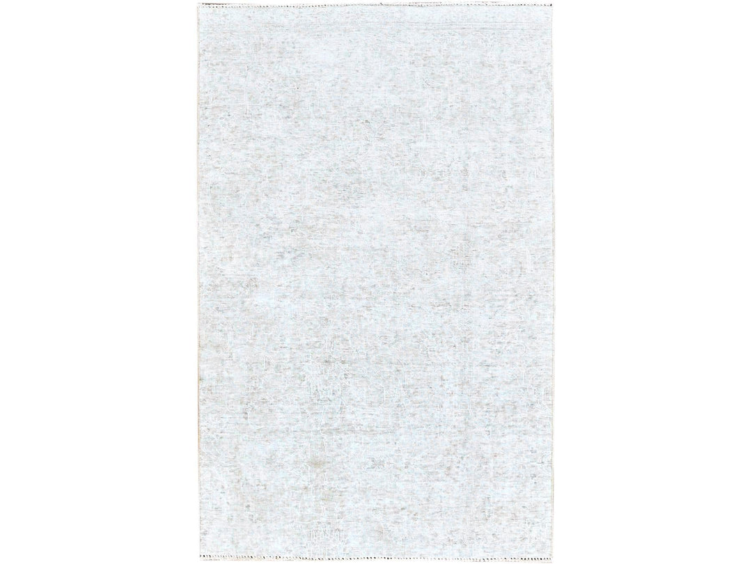 3'11" x 6'2" Vintage Hand Knotted Ivory Wool Rectangle Oriental Rug - MOA102235