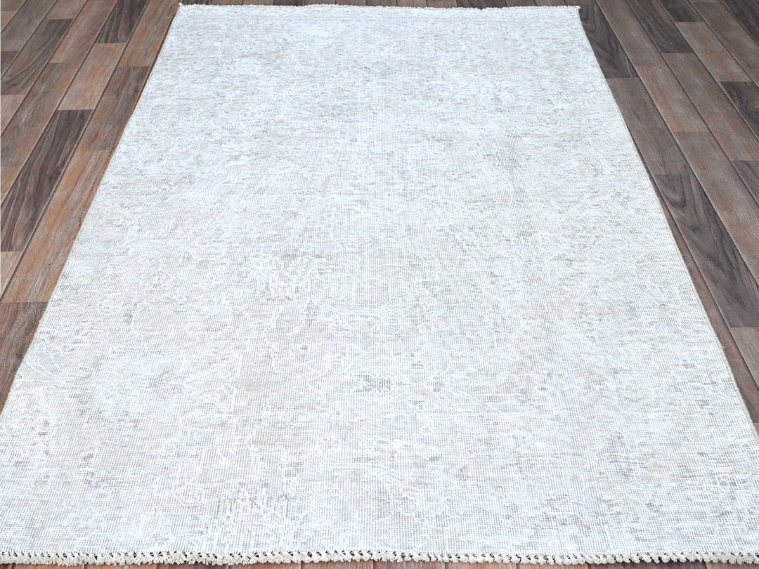 3'11" x 6'2" Vintage Hand Knotted Ivory Wool Rectangle Oriental Rug - MOA102235
