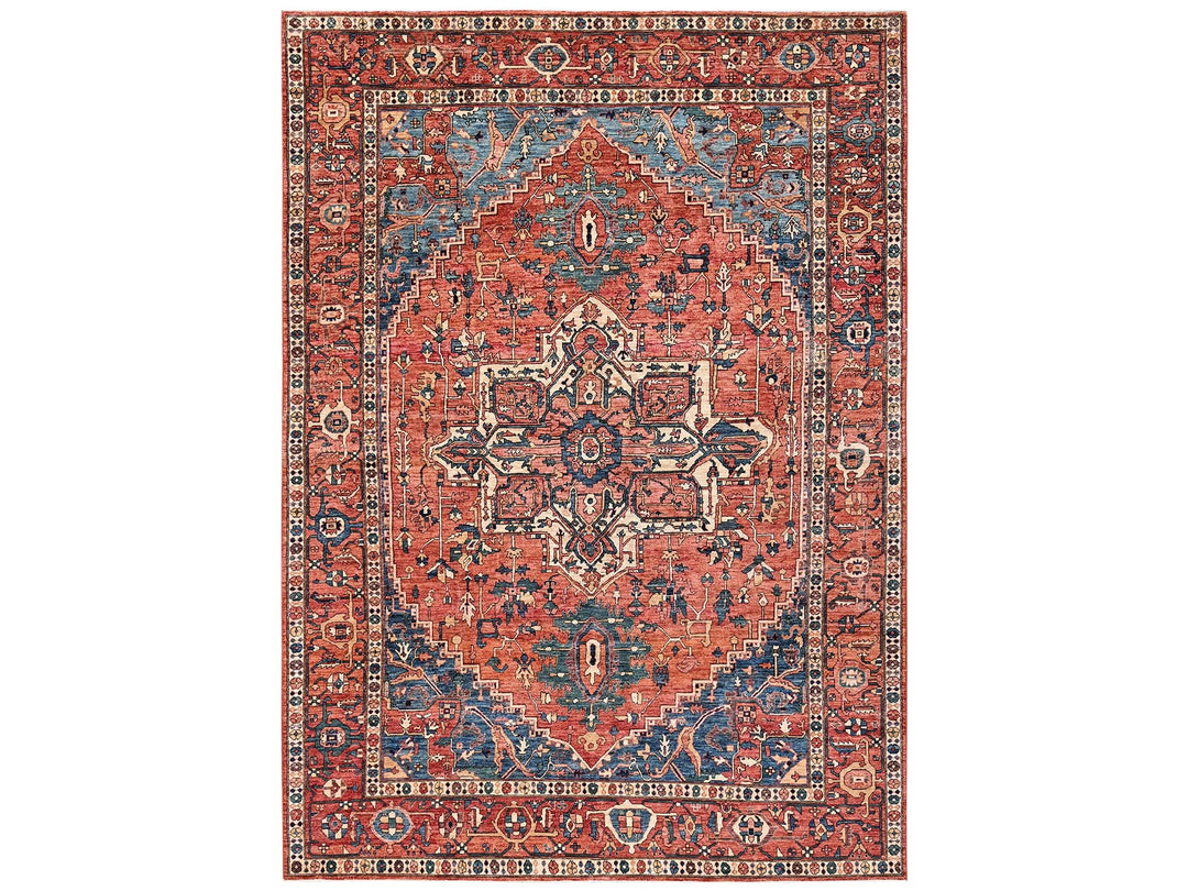 9'4" x 13'1" New Hand Knotted Orange Wool Rectangle Oriental Rug - MOA1022360