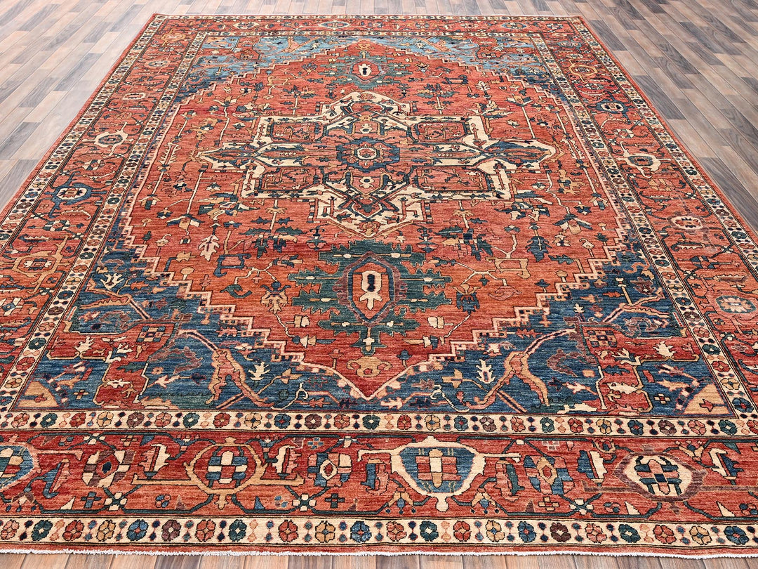 9'4" x 13'1" New Hand Knotted Orange Wool Rectangle Oriental Rug - MOA1022360