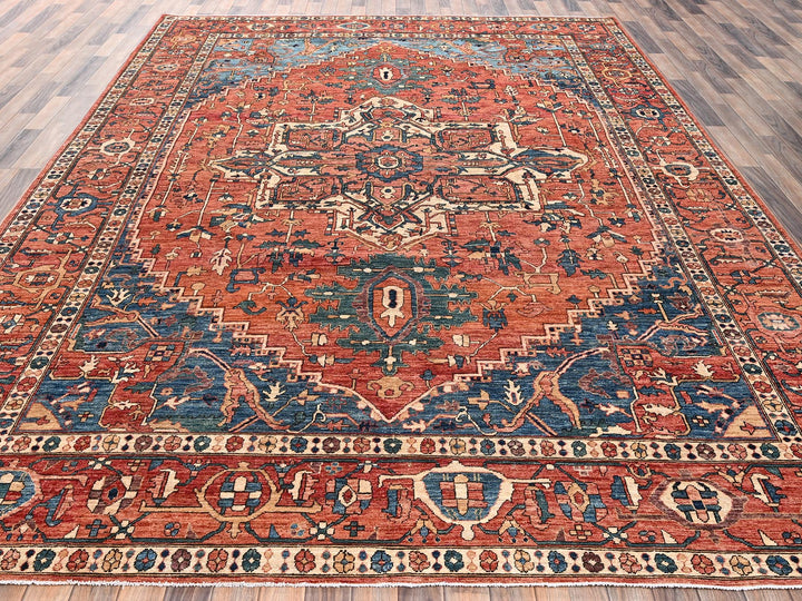 9'4" x 13'1" New Hand Knotted Orange Wool Rectangle Oriental Rug - MOA1022360