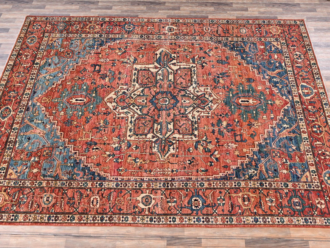 9'4" x 13'1" New Hand Knotted Orange Wool Rectangle Oriental Rug - MOA1022360