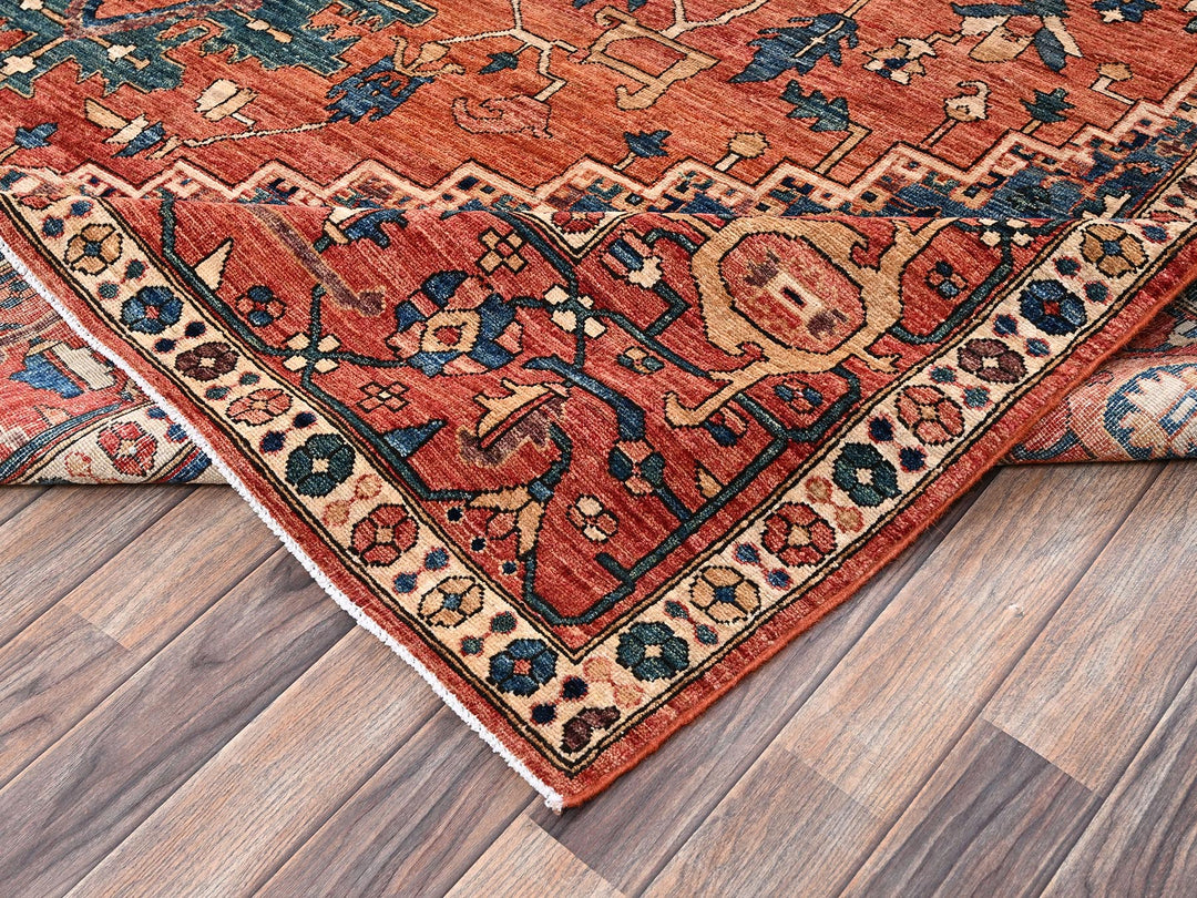 9'4" x 13'1" New Hand Knotted Orange Wool Rectangle Oriental Rug - MOA1022360