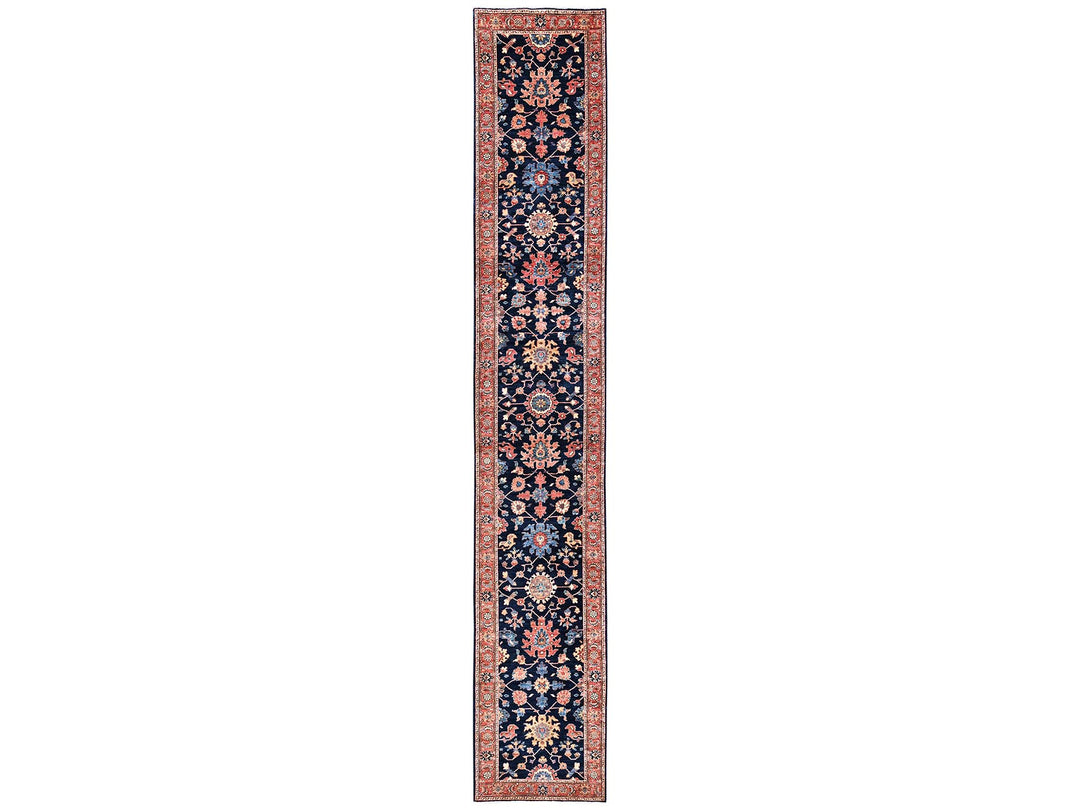 3'1" x 19'5" New Hand Knotted Blue Wool Runner Oriental Rug - MOA1022361