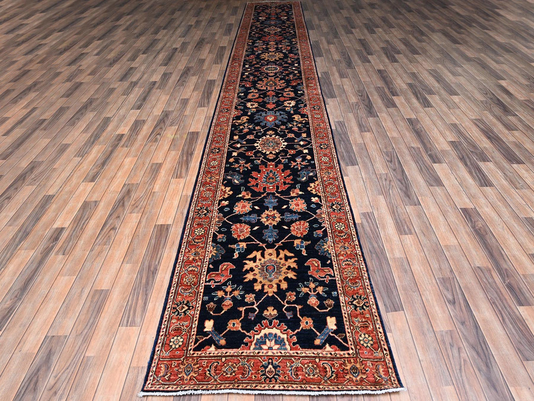 3'1" x 19'5" New Hand Knotted Blue Wool Runner Oriental Rug - MOA1022361