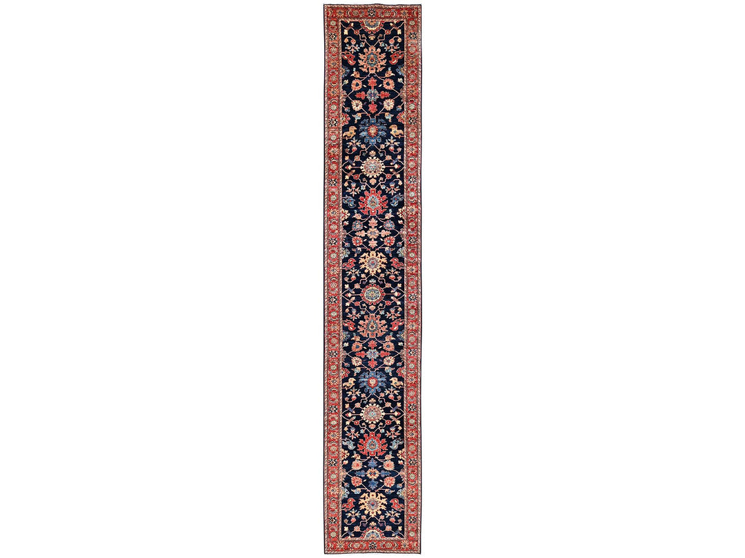 3'1" x 19'1" New Hand Knotted Blue Wool Runner Oriental Rug - MOA1022362