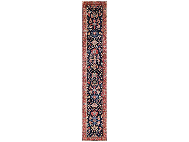 3'1" x 19'1" New Hand Knotted Blue Wool Runner Oriental Rug - MOA1022362