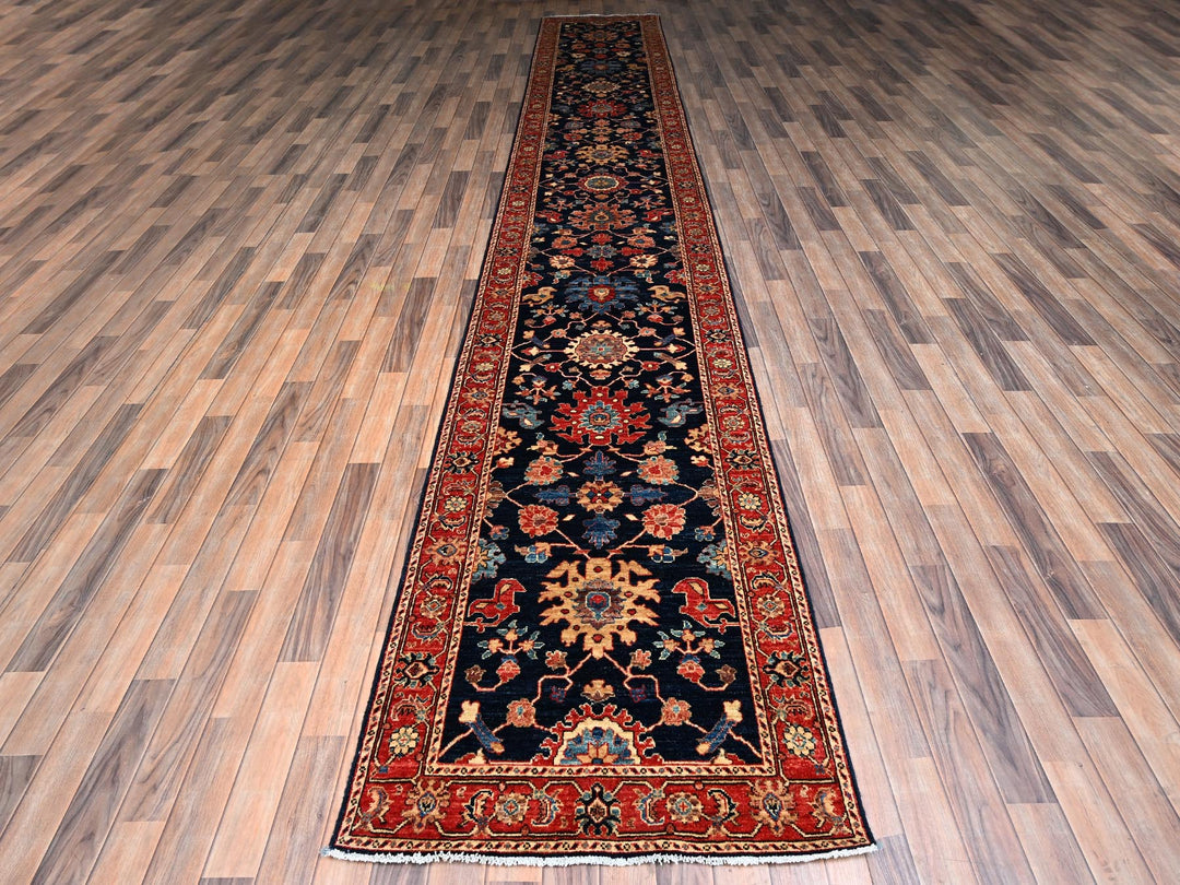 3'1" x 19'1" New Hand Knotted Blue Wool Runner Oriental Rug - MOA1022362