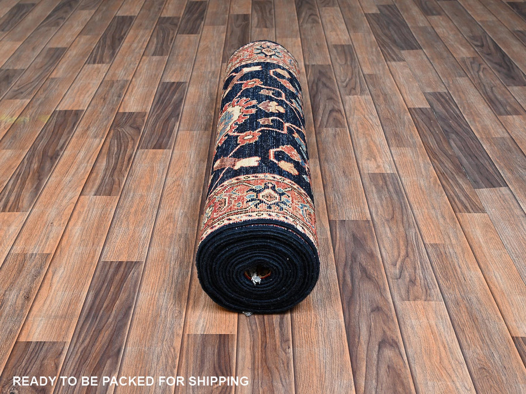 3'1" x 19'1" New Hand Knotted Blue Wool Runner Oriental Rug - MOA1022362