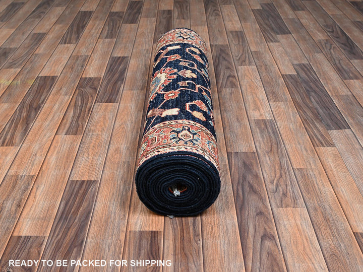 3'1" x 19'1" New Hand Knotted Blue Wool Runner Oriental Rug - MOA1022362