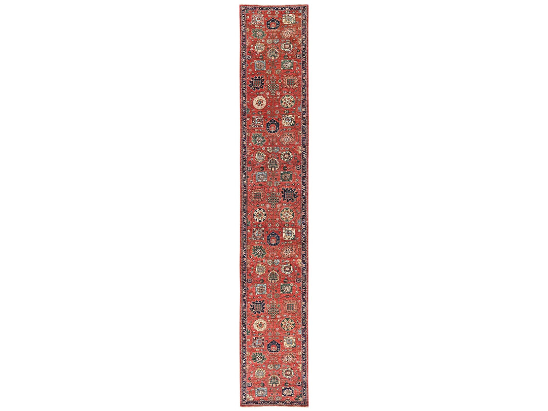 2'10" x 17'7" New Hand Knotted Red Wool Runner Oriental Rug - MOA1022363