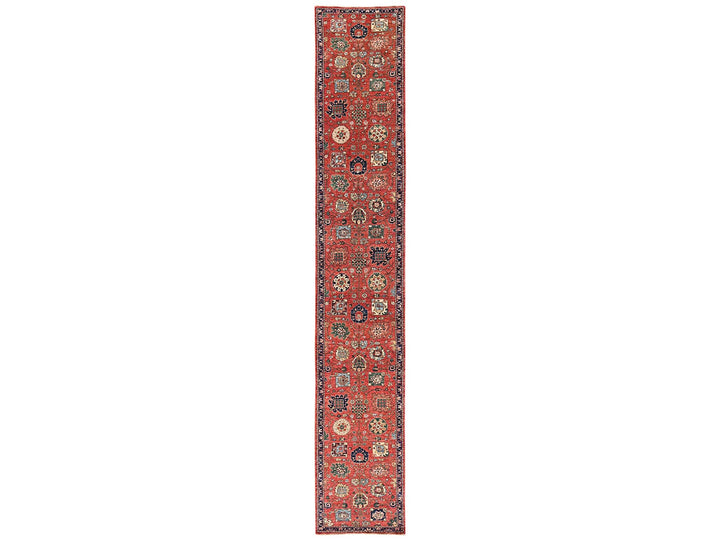 2'10" x 17'7" New Hand Knotted Red Wool Runner Oriental Rug - MOA1022363