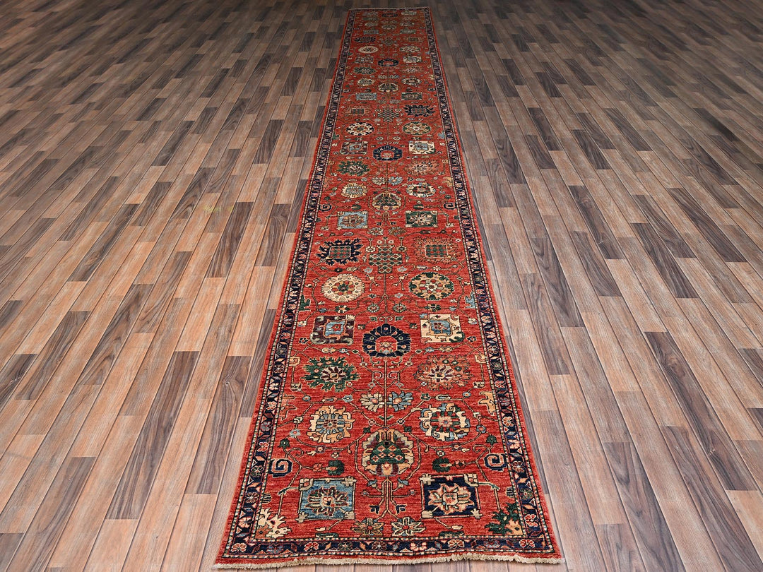 2'10" x 17'7" New Hand Knotted Red Wool Runner Oriental Rug - MOA1022363