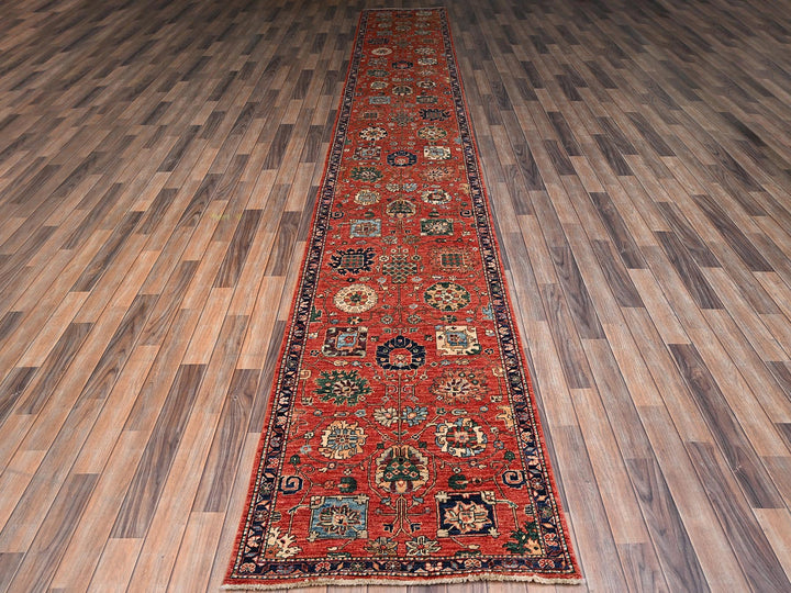 2'10" x 17'7" New Hand Knotted Red Wool Runner Oriental Rug - MOA1022363