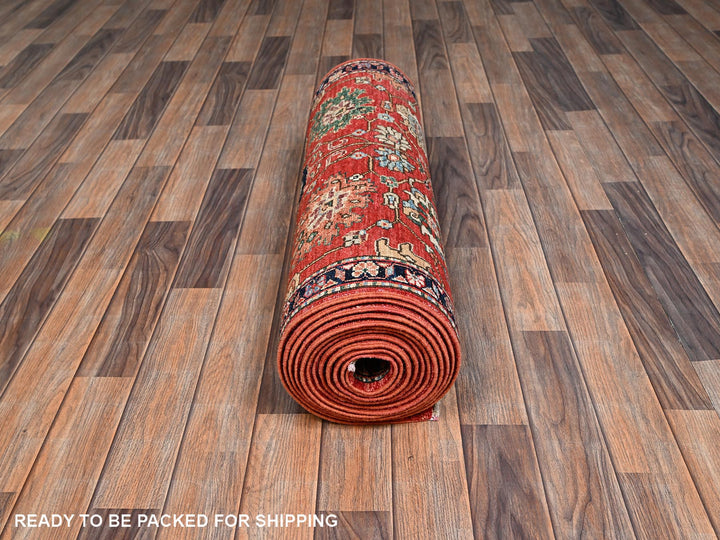 2'10" x 17'7" New Hand Knotted Red Wool Runner Oriental Rug - MOA1022363