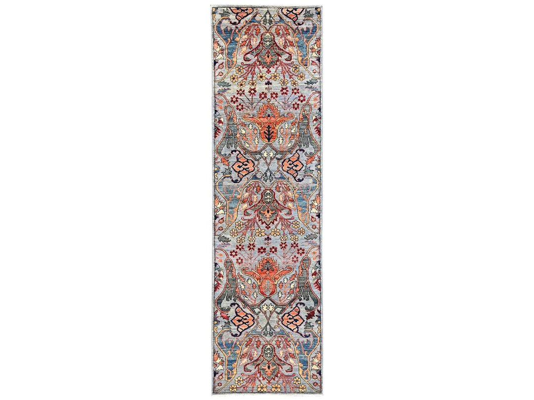 2'8" x 9'9" New Hand Knotted Grey Wool Runner Oriental Rug - MOA1022364