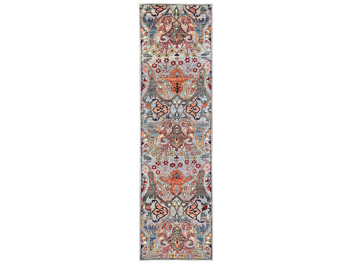 2'8" x 9'9" New Hand Knotted Grey Wool Runner Oriental Rug - MOA1022364