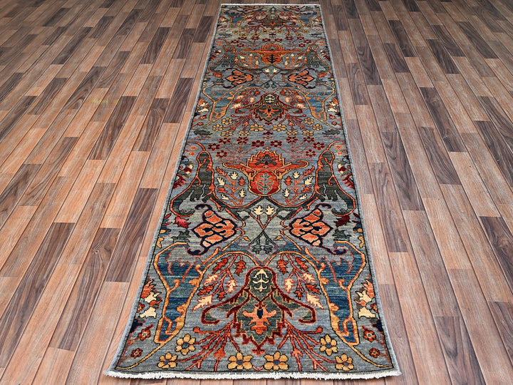 2'8" x 9'9" New Hand Knotted Grey Wool Runner Oriental Rug - MOA1022364