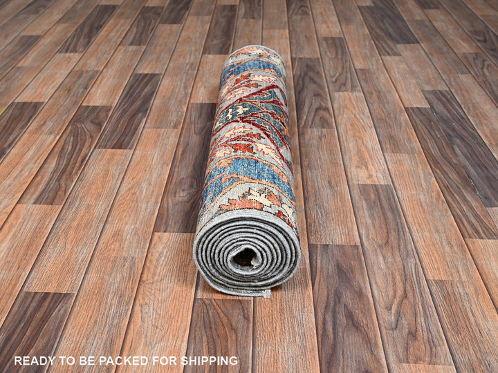 2'8" x 9'9" New Hand Knotted Grey Wool Runner Oriental Rug - MOA1022364