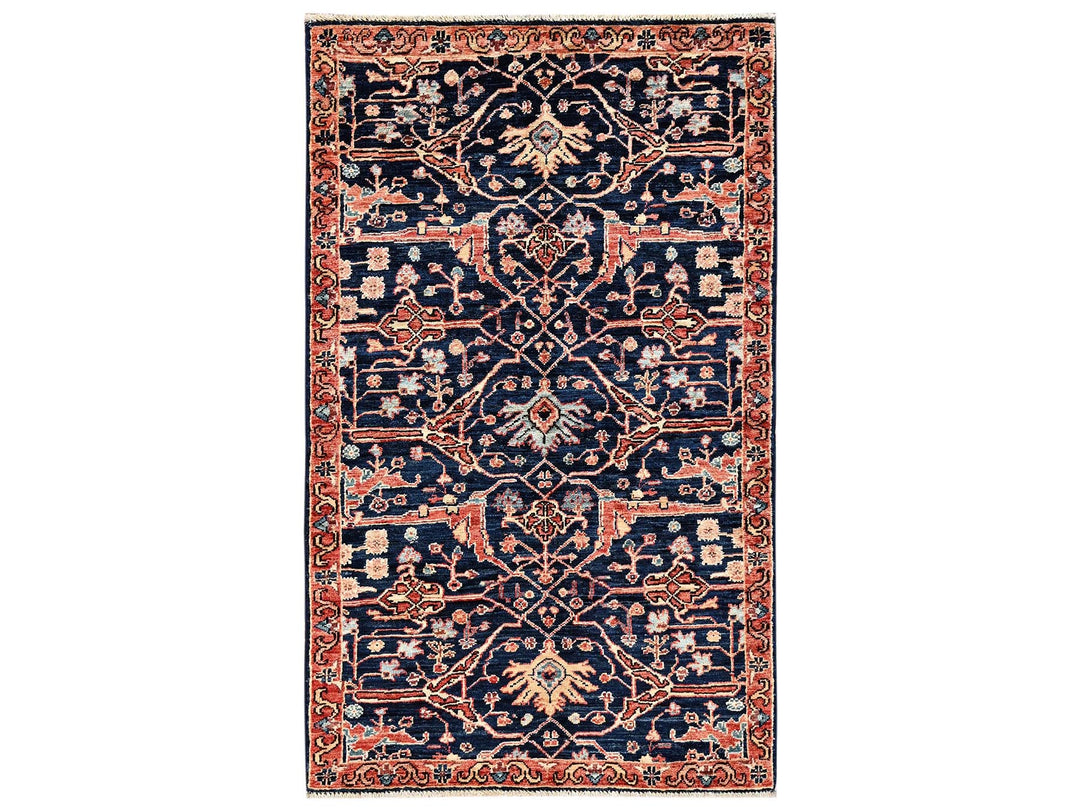 3'0" x 5'0" New Hand Knotted Blue Wool Rectangle Oriental Rug - MOA1022368