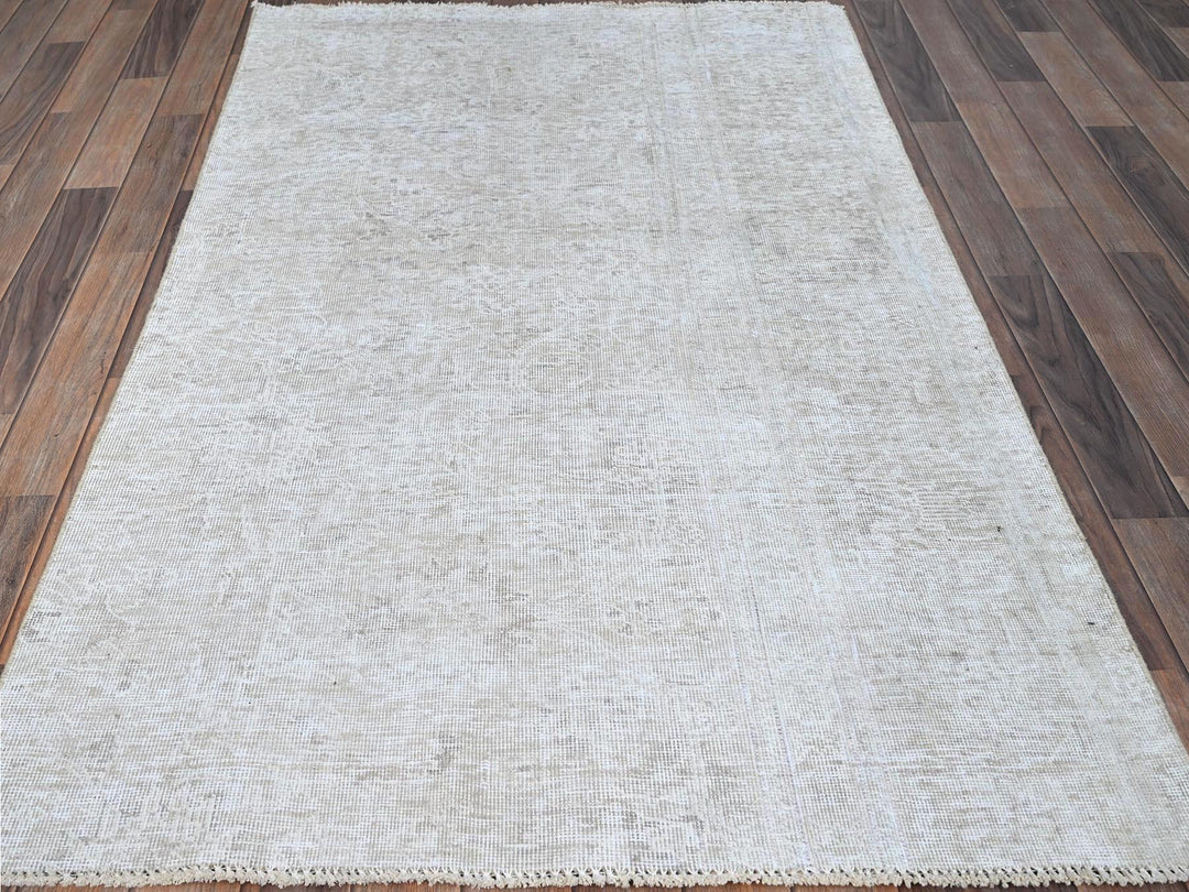 3'9" x 6'1" Vintage Hand Knotted Ivory Wool Rectangle Oriental Rug - MOA102236