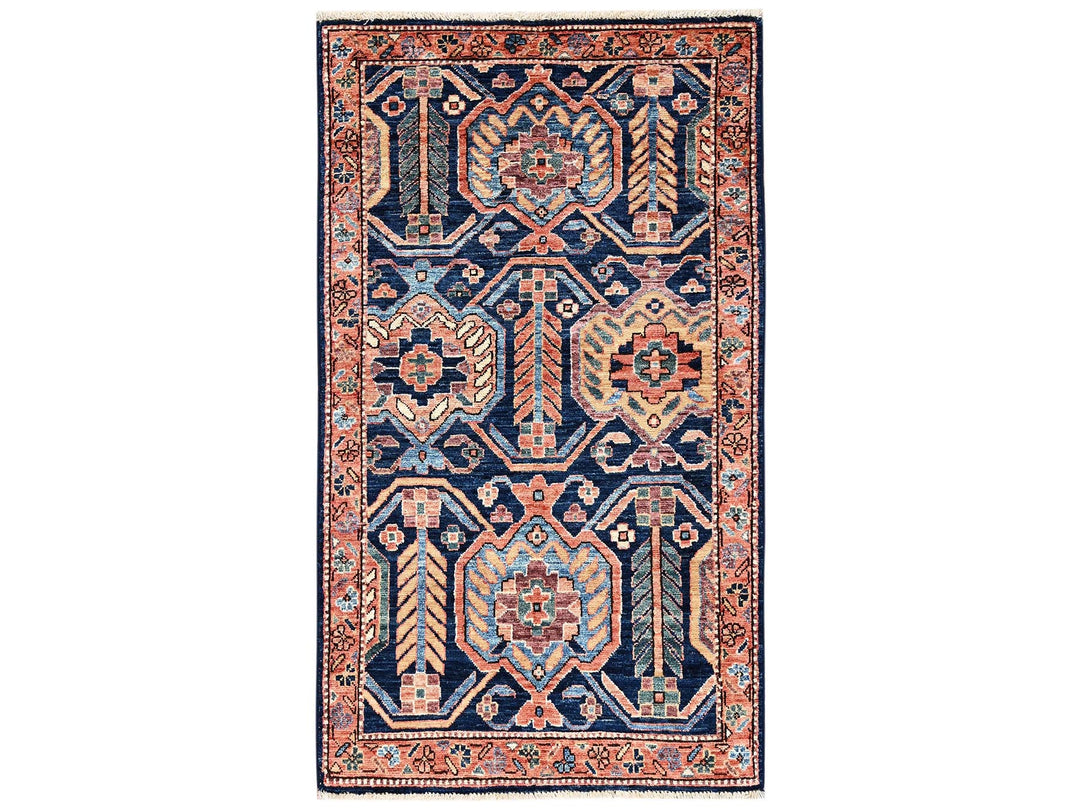 2'11" x 5'2" New Hand Knotted Blue Wool Rectangle Oriental Rug - MOA1022370