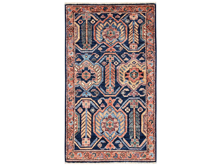 2'11" x 5'2" New Hand Knotted Blue Wool Rectangle Oriental Rug - MOA1022370