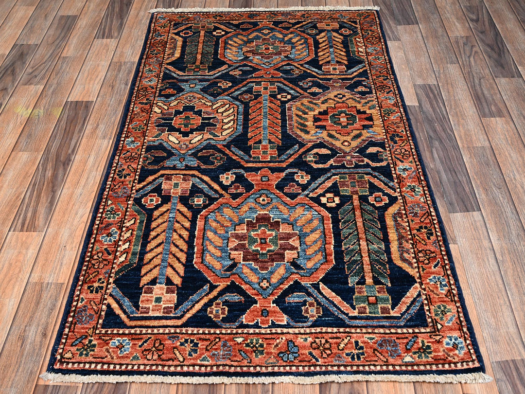 2'11" x 5'2" New Hand Knotted Blue Wool Rectangle Oriental Rug - MOA1022370