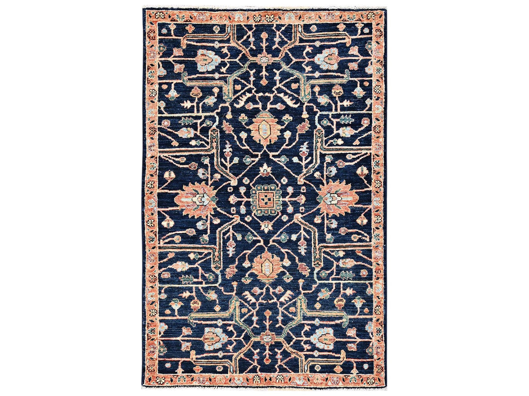 3'2" x 5'0" New Hand Knotted Blue Wool Rectangle Oriental Rug - MOA1022371
