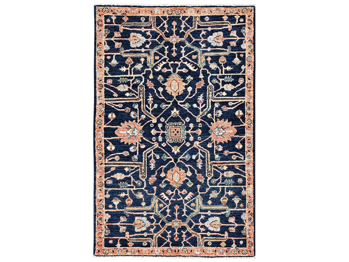 3'2" x 5'0" New Hand Knotted Blue Wool Rectangle Oriental Rug - MOA1022371