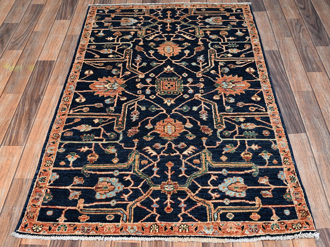 3'2" x 5'0" New Hand Knotted Blue Wool Rectangle Oriental Rug - MOA1022371